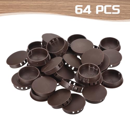 Image of MECCANIXITY 64PCS 45mm(1 3 /4 inch) Brown Plastic Hole Plugs, Flush Type Panel Hole Plugs Insert End Caps for Locking Hole Tubes Furniture Cabinet