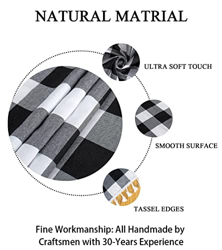 Buffalo Plaid Table Runner Black And White 13''X72'' Buffalo Check Table Runner Tassel Runner Checkered Table Cover Classic Gingham Tabletop Farmhouse Table Runner For Christmas Gatherings #TOP4