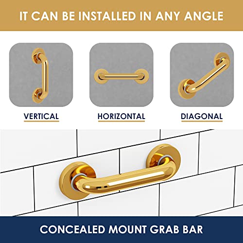 Evekare Premium Extra Strength Grab Bar For Bathtubs And Showers | Stainless Steel Gold 16 Inch - 1.25 Diameter | Ada Compliant Shower Grab Bar Handle For Elderly And Disabled #TOP3