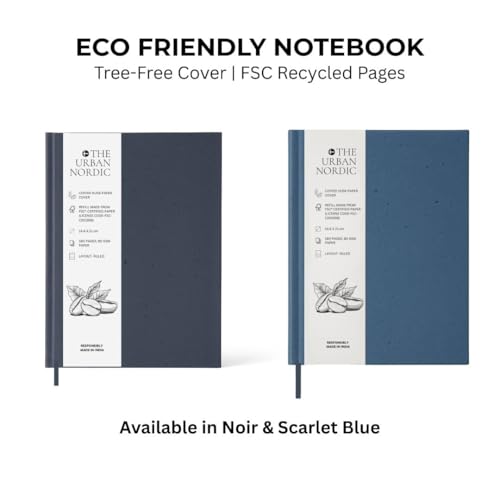 Image of Eco Friendly Black Notebook A5 | Tree-Free Coffee Husk Paper Cover Journal | FSC Certified College Ruled Recycled Pages | Premium Minimal Diary for Office, Work & Gifting
