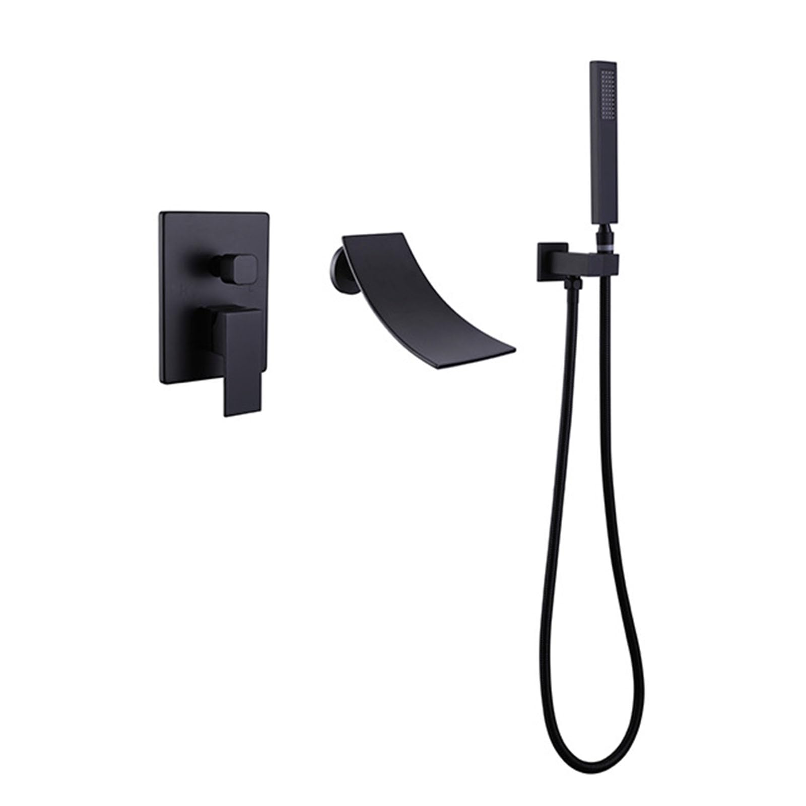 Robinet de salle de bain mural LWX cascade courbée haut de gamme noir