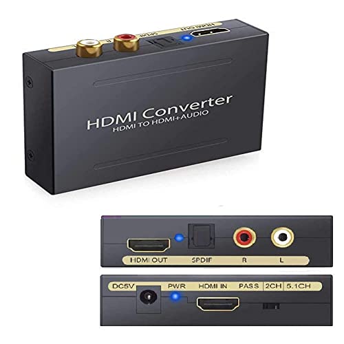 Image of HDMI Audio Extractor, 4K HDMI and Audio (RCA Stereo or Spdif) Converter for Apple TV, Fire TV and Blu-Ray Players (With Optical Cable)