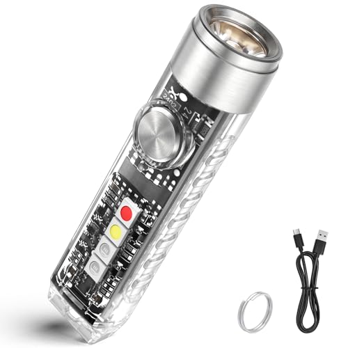 Jeebel Mini Torcia di LED, Torcia di Tascabile 400 Lumen Ricaricabile USB Portachiavi Flashlight con Luce Laterale...