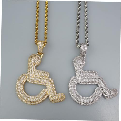Pendentif de fauteuil roulant serti de zircon éclatant finition argentée