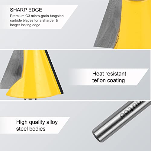 Image of Exqutoo 3-Piece 1 /4 inch ShankChamfer Cutter Set, Cutting Angles: 15 22.5 | 30 Degrees, 1 inch Cutting Length Includes 3 Pack.