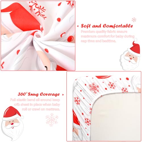 Image of JISEN Christmas Crib Sheet Santa Claus Fitted Crib Sheet for Boys Girls Crib Mattress Cover Baby Sheet for Standard Crib and Toddler Mattress Soft Breathable Baby Bed Sheet for Neutral 52x28 Inch