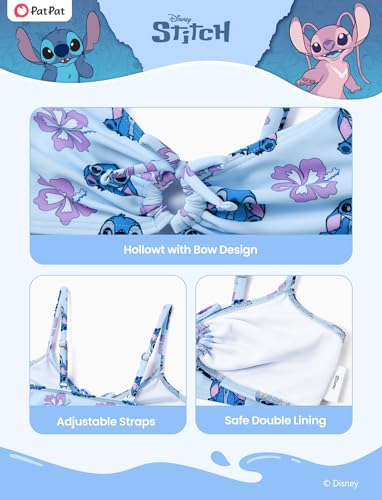 Image of Disney Stitch Minnie Mouse Bikini Swimsuit, 2 Piece Toddler Girls Bathing Suit, Swimwear with Straps & Bow, UPF 50+ Rashguard