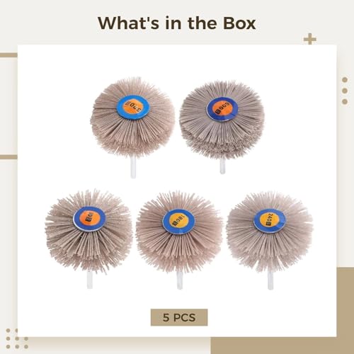 Image of 5 PCS Nylon Wheel Brush with 6 mm Shank, Multi-Grit Abrasive Grinding Head 80# 180# 240# 320# 600#, Woodworking Polishing Mop Wheel for Rust Removal Surface Finishing Furniture Restoration