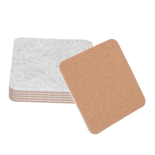QUARKZMAN 6 Piezas Posavasos de Fieltro y Corcho para Bebidas 4 Pulgadas Posavasos de Corcho con Lado de Fieltro para Protección de Mesas en Interiores y Exteriores, (Cuadrados, Blancos)