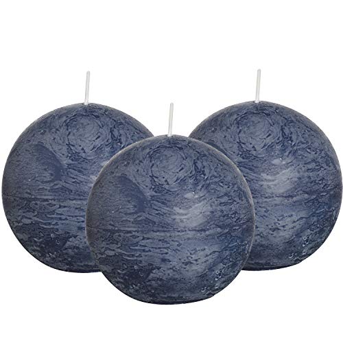 bolsius unscented round candle set, unique long lasting sphere ball candle, wedding decoration church candles, ball candles for decorating, paraffin sphere candle sets (dark blue)