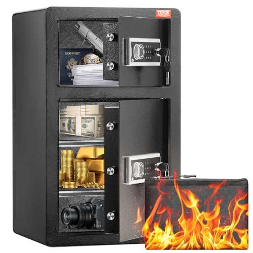 VEVOR Double Doors 4.5 cu.ft Safe Box with Key Lock & Password, Safe Lock Box with Fireproof Bag, Key Rack, LED Light and 2 Height Adjustable and Removable Divider for Money, Documents, Jewelry and Va
