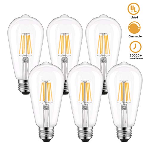 ST64 Vintage Edison LED Light Bulb 60W Equivalent, Warm White 2700K, Kohree 6W