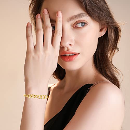 Sisgem 18K Yellow Gold Cuban Link Bracelet For Women, Real 18 Carat Gold Bracelet Fine Jewelry For Her (8.2 Mm, 7.0 Inch Adjustable) #TOP3