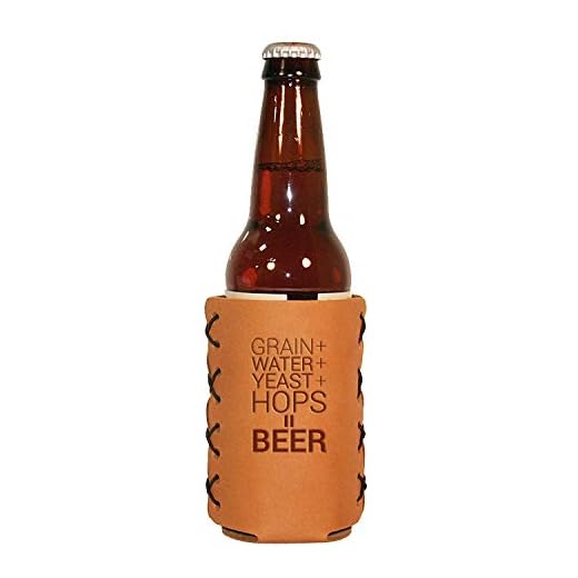 Oowee Products | Beer Ingredients Leather Bottle Hugger/Holder | Fits 12 Ounce Longneck Bottles | Genuine Leather | Great For Sodas, Beer and Seltzer