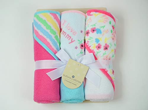 Buttons and Stitches Culdie Buttons & Stitches 3 Pack Rolled Hooded Towels in Modern Love Print