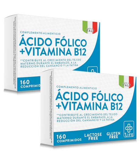 Ácido Fólico 400µg Con B12 160 Comprimidos PiùLife, Suplemento Con Vitamina B12 Y Acido Folico (Vitamina B9), 1 Comprimido Al Día, Vitaminas Para El Cansancio Y Fatiga, Energia, Mamá