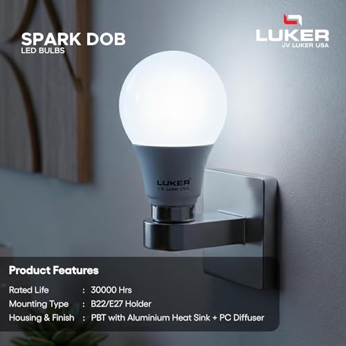 Image of LUKER JVLuker 30W LED Bulb B22 Base Energy Efficient Light 120 Degree Wide Beam Coverage High CRI Surge Protection Lights for Home and Office Indoor & Outdoor, 1 Year Warranty (Pack of 1, White)