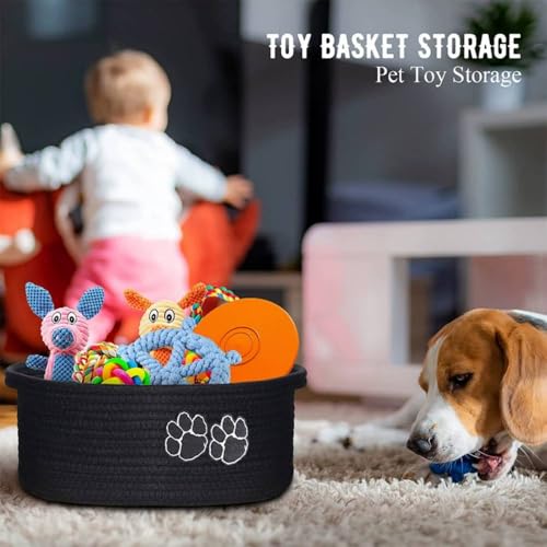 Image of Dog toy basket, used for organizing rope storage, with handle, cute cotton parenting gift dog toy box storage box (Dark coffee beige)
