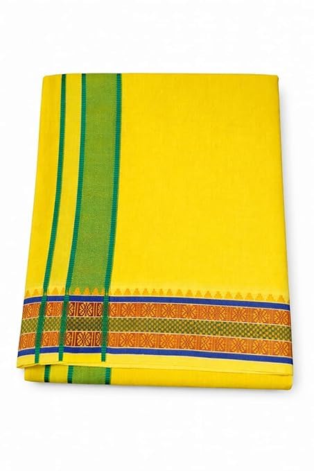 Men’s Cotton Colour Dhoti – Traditional Orange Cotton Dhoti with Border for Pooja and Festival-image-46