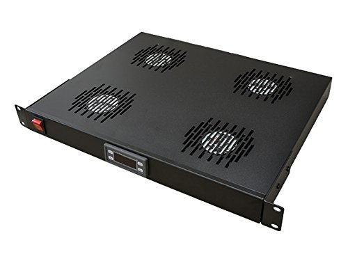Kenable 1U 19 Rack Mount Thermostatic Fan Tray, 4x 120mm Fans, UK Plug, Below 30 dB Noise, Server Rack Mount Fan Tray