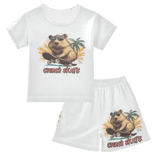 Beaver Palm Tree Yellow Pajama Set Short Sleeve Pajamas Shorts Sets Cotton PJS 2 Piece Clothes Set 5Y