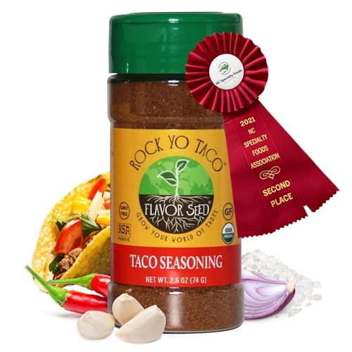 Organic Taco Seasoning - Rock Yo Taco by Flavor Seed, Gluten Free, Low Sodium Mexican Spice Blend for Cooking, No Sugar, Zero Calorie, Mild & Keto Friendly, 2.6 oz Shaker Jar