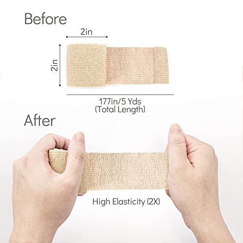 Metene Self Adhesive Bandage Wrap 12 Pack, Athletic Tape 2 Inches X 5 Yards, Sports Tape, Breathable, Waterproof, Elastic Bandage for Sports, Wrist and Ankle Wrap Tape, Non-Woven Bandage