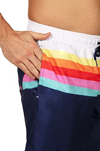 image for Tipsy Elves Navy Blue Striped Santa Fe Classic Fit 7 Inch Inseam Swim 