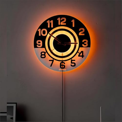 Image of 12 Inch Acrylic Modern Neon Wall Clock with LED Backlight | Night Lamp Neon Clock with Clear Visible Numbers for Home,Bedroom,Office Decor | Light Off Show Black Numbers New (Orange)