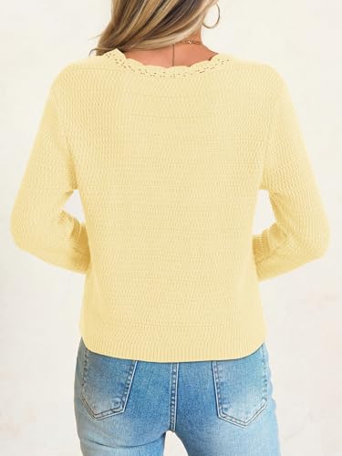 Image of Saodimallsu Womens V Neck Cardigan Sweaters Button Up Cropped Boho Knit Long Sleeve Loose Trendy Sweater Tops