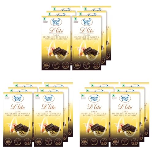 Image of Sugar Free D'lite Hazelnut & Almonds Dark Chocolate Bar, 40 grams (Pack of 18)