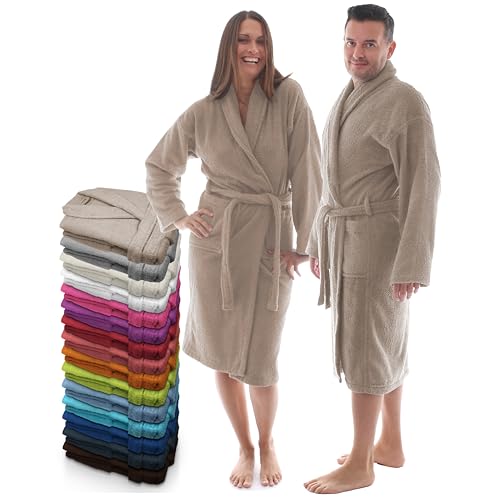 LEBENGOOD Bademantel für Damen, Herren, Unisex, Frottee 100% Baumwolle, Weicher Morgenmantel Dusche, Größen Flauschig, Leicht (Sand, L)