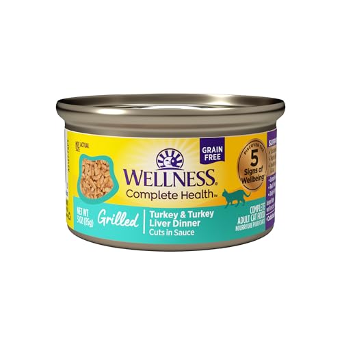 Image of Wellness Complete Health Grilled Adult Canned Wet Cat Food, Natural, Protein Rich, Grain Free, Turkey Dinner Recipe, 3 oz, Pack of 12 Cans