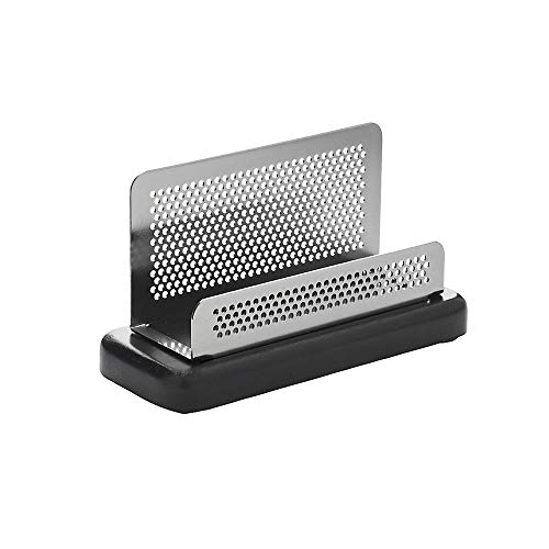 Rolodex® Distinctions™ Punched Metal and Wood Business Card Holder, Black/Pewter