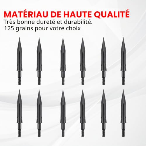 NIKA ARCHERY 12 Pièces Pointes de flèches 125 Grains Pointes Larges tir à l'arc Pointes métalliques Fixes pour flèches flèches arbalète flèches arbalète Cible Chasse – vue 6