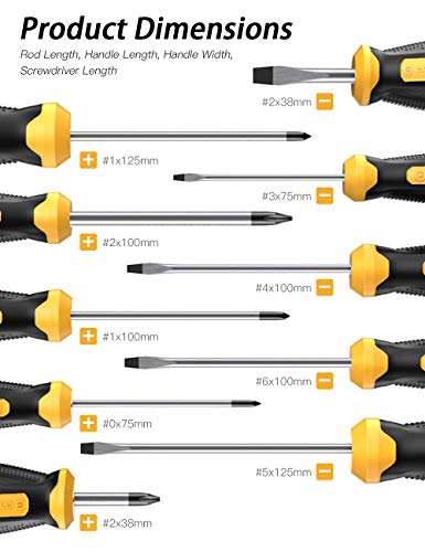 Magnetic Screwdriver Set 10 PCS, CREMAX Professional Cushion Grip 5 Phillips and 5 Flat Head Tips Screwdriver Non-Slip for Repair Home Improvement Craft