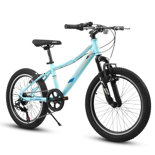 KWOJU 20 inch Children's Bicycle, Shock Absorbing Front Fork, 21 - Speed, V - Brakes, Mountain Tire, Boys and Girls Kids Bike for Outdoor Adventure (Blue)