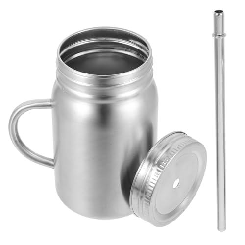 Gatuida Mug en Acier Inoxydable 700 Ml avec Paille et Poignée, Bouteille à Jus Réutilisable, Bouteille à Boire Portable pour Bureau et Maison, Tasse Inox Légère et Pratique
