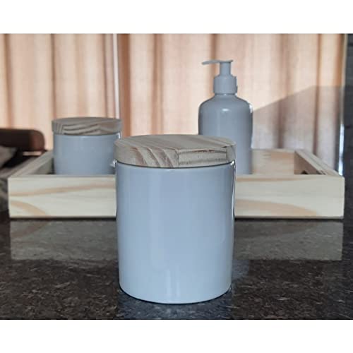 Kit higiene bebê 5 peças - Bandeja, potes, porta álcool e molhadeira - Peças porcelana bandeja e tam