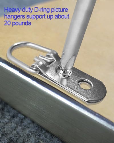 Image of 10 Pcs D-Ring Steel Picture Hangers, Heavy Duty Double Holes Paintings Hook