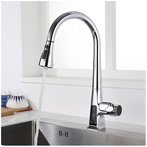 Grifo de cocina con rociador extraíble monomando y grifos con pantalla digital LED