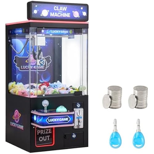 VEVOR Claw Crane Machine, Medium-Sized Arcade Game Machine with Light & Sound, Adjustable Steel Claws, Precise Toy Candy Grabber Prize Dispenser Vending Toy, for Commercial Home Cinema, Black Purple