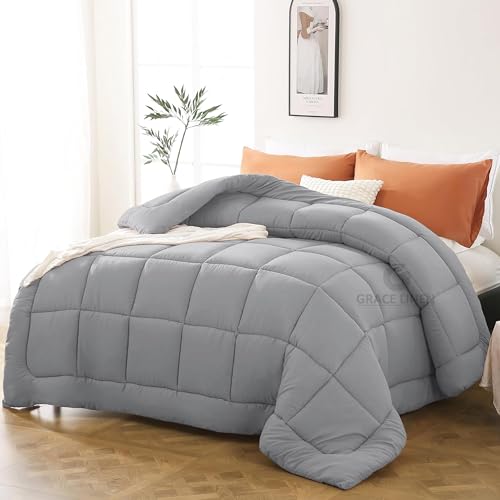 Image of 600 GSM Heavy Winter Comforter Double Bed Size 90 inchX100 inch - Luxurious Soft Fluffy Winter Blanket Comforter /Rajai /Duvet Double Bed - Silver Grey Color