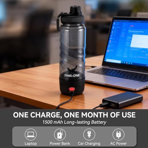 FANS-ONE Electric Protein Shaker Bottle, 24 oz USB-C Rechargeable Shaker Cups for Protein Shakes and Meal Replacements, Electric Mixer Portable Blender Self Mixing Cup for Gym Workout, Black — view 4