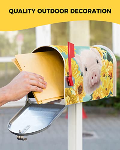Funny Farm Animal Pig Spring Floral Mailbox Covers Magnetic Standard Size, Decorative Post Letter Numbers Box Wrap Decoration Covers Accessories For Garden Yard Outdoor Décor, 21.7"X18.5" #TOP4
