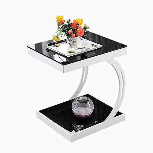 Telephone Table, Sofa Side Table,Coffee Table,Corner Table,Bedroom Bedside Table,Storage Shelf,Telephone Table,Tempered Glass Table Top(Color:Black+White)