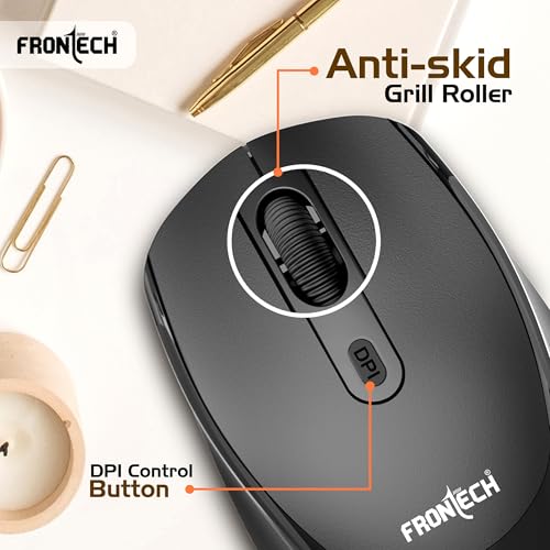 Image of FRONTECH MS-0074 Wireless Mouse, 2.4GHz with USB Receiver, High Precision Optical Tracking, 4 Buttons, Plug & Play, Ergonomic Design for PC /Mac /Laptop (Black)