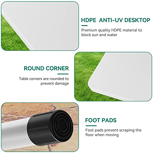 Yitahome 6Ft Portable Picnic Table Bench Set, Heavy Duty Camping Picnic Table Set, Fold Up Picnic Table For Outdoor Camping Picnic Parties/Indoor Events, White #TOP6