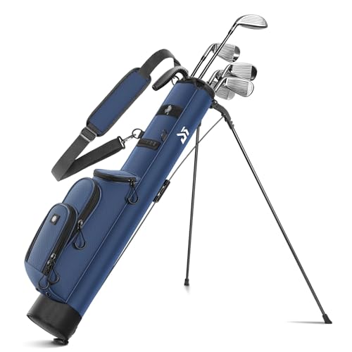 Bolsa leve com suporte de golfe com bolso térmico, pequena bolsa de transporte de golfe de domingo para 6 a 8 tacos, compacta e portátil para homens e mulheres, (azul marinho)