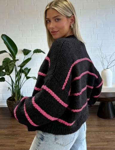 Image of QIBABU Womens Striped Cardigan Sweaters Casual Open Front Long Sleeve Button Down Knit Outwear